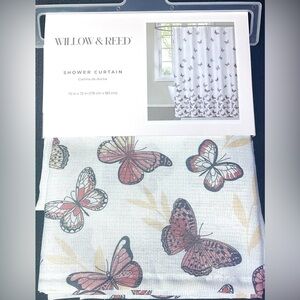 Butterfly Shower Curtain Ivory Brown-Copper Black ~ Tan Leaves Spring Summer NWT
